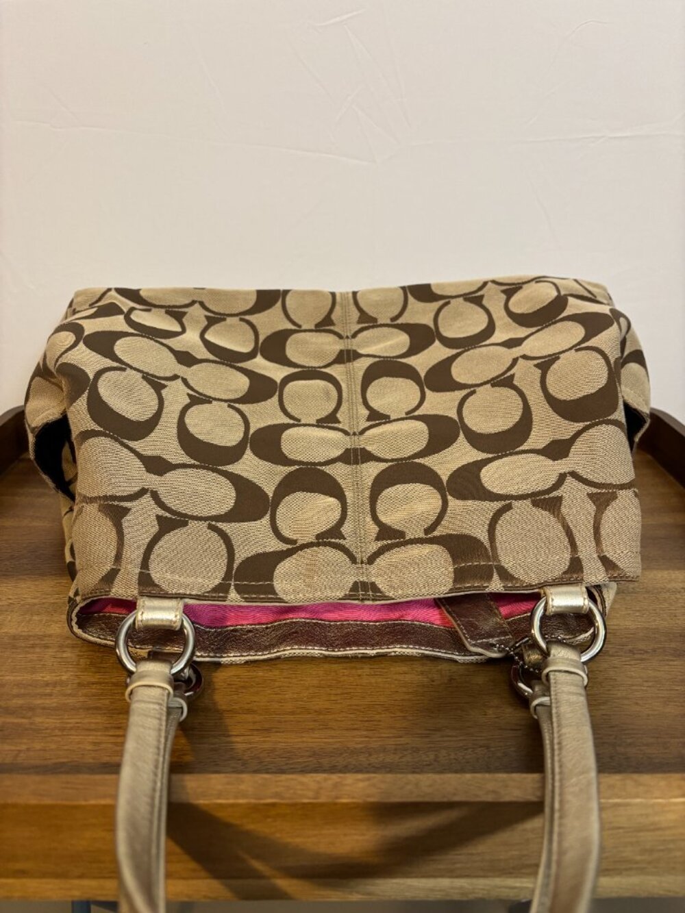 Coach Gabby Signature Khaki Metallic Gold XL Tote - Picture 5 of 11